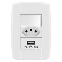 Conjunto 1 Simples + 1 Tomada 20A + 1 Usb - Ilumi Lev Conjunto 1 Simples + 1 Tomada 20A + 1 Usb - Ilumi Lev