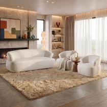 Conjunto 1 Sofá Orgânico 200cm 2 Poltronas Base Giratória e Orgânicas Zoe Yescasa Bege Off White