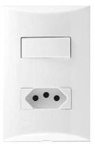 Conjunto 1 Tecla Interruptor Simples e 1 Tomada 2 Polos + Terra 10A 250V Embutir Brava Iriel Branco