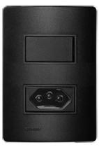 Conjunto 1 Tecla Simples e 1 Tomada 2 Polos + Terra 10A 250V Embutir Revitá Soprano Preto Carbono