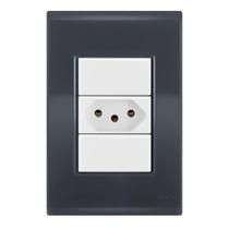 Conjunto 1 Tomada 10A - Tramontina Liz Grafite / Branco Conjunto 1 Tomada 10A - Tramontina Liz Grafite / Branco