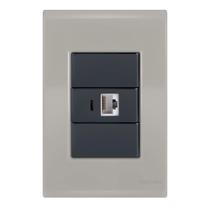 Conjunto 1 Tomada Rede Rj45 - Tramontina Liz Fendi / Grafite