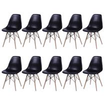 Conjunto 10 Cadeiras Base Madeira Dkr Preto 10 Unidade - Preto Conjunto 10 Cadeiras Base Madeira Dkr Preto 10 Unidade - Preto