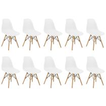 Conjunto 10 Cadeiras Charles Eames Eiffel Wood Base Madeira - Branca Conjunto 10 Cadeiras Charles Eames Eiffel Wood Base Madeira - Branca