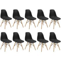 Conjunto 10 Cadeiras Charles Eames Eiffel Wood Base Madeira - Preta Conjunto 10 Cadeiras Charles Eames Eiffel Wood Base Madeira - Preta