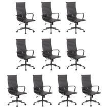 Conjunto 10 Cadeiras de Escritório Presidente Sevilha com Base Office aço preto Rivatti