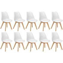 Conjunto 10 Cadeiras de Jantar Eames Wood Leda Design Estofada - Branco