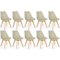 Conjunto 10 Cadeiras de Jantar Eames Wood Leda Design Estofada - Nude