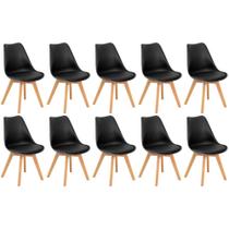 Conjunto 10 Cadeiras de Jantar Eames Wood Leda Design Estofada - Preto
