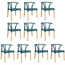 Conjunto 10 Cadeiras Polipropileno Wishbone Yescasa Verde/Escuro