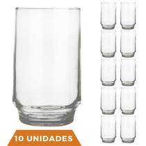 Conjunto 10 Copos Vidro Transparente 300ml Lights Suco Nadir