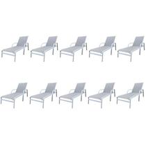 Conjunto 10 Espreguiçadeiras Reclináveis em Alumínio e Tela Sling Cannes Branco Conjunto 10 Espreguiçadeiras Reclináveis em Alumínio e Tela Sling Cannes Branco