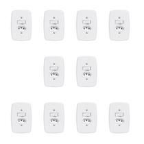 Conjunto 10 Interruptores 1 Tecla Simples e Tomada 20A 4x2 Branco Pluzie
