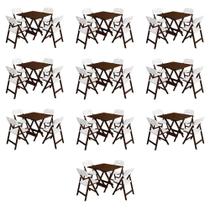 Conjunto 10 Jogos Mesa Dobrável Elegance 4 Lugares Tampo MDF 70x70 Branco Mega Madeira