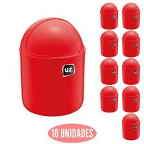 Conjunto 10 Lixeiras com Tampa p Escritorio Vermelho 4L