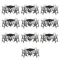 Conjunto 10 Mesas Dobráveis Elegance 4 Lugares Tampo MDF com Cadeiras Branco Mega Madeira