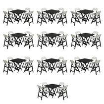 Conjunto 10 Mesas Dobráveis Elegance 70x70 8 Ripas 4 Cadeiras Base Preto Polipropileno Sala - Branco Conjunto 10 Mesas Dobráveis Elegance 70x70 8 Ripas 4 Cadeiras Base Preto Polipropileno Sala - Branco