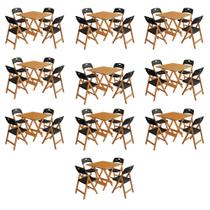 Conjunto 10 Mesas Dobráveis Elegance 70x70 8 Ripas 4 Cadeiras Natural Assento Polipropileno - Preto Conjunto 10 Mesas Dobráveis Elegance 70x70 8 Ripas 4 Cadeiras Natural Assento Polipropileno - Preto