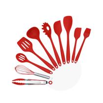 Conjunto 10 peças utensilios cozinha silicone vermelho mori