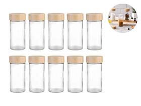 Conjunto 10 Porta Condimentos Com Tampa De Bambu Conditas 4,5cm x 4,5cm