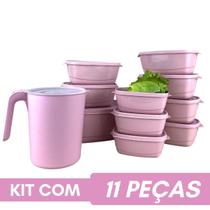 Conjunto 10 Potes 1 Jarra Marmita Organizador Plasticos Alimento Dia a Dia