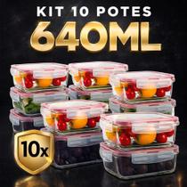 Conjunto 10 Potes 640ml Vidro Hermético 4 Travas Marmita