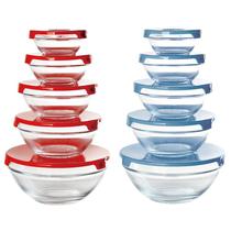 Conjunto 10 Potes Tigela Vidro Azul Vermelho Class Home Conjunto 10 Potes Tigela Vidro Azul Vermelho Class Home