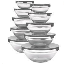 Conjunto 10 Potes Tigelas Vasilhas Bowls Em Vidro Com Tampa