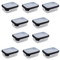 Conjunto 10 Potinhos Transparente Marmita Com Tampa 500ml Preto
