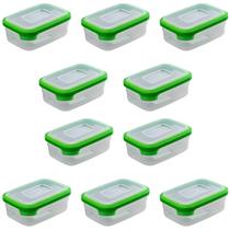 Conjunto 10 Potinhos Transparente Marmita Com Tampa 500ml Verde