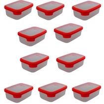 Conjunto 10 Potinhos Transparente Marmita Com Tampa 500ml Vermelho Conjunto 10 Potinhos Transparente Marmita Com Tampa 500ml Vermelho