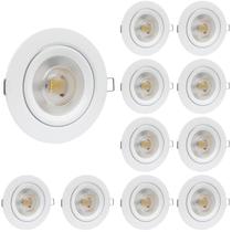Conjunto 10 Spot Led Redondo Embutir 12W Branco Quente Bivolt - Iluminação Aconchegante e Econômica