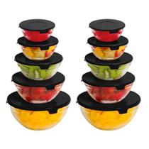 Conjunto 10pç Jogo Tigela Com Tampa De Vidro 5 Tamanhos