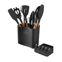 Conjunto 11 Pçs Silicone Madeira Balde Suporte Cozinha Casa COR:CINZA Conjunto 11 Pçs Silicone Madeira Balde Suporte Cozinha Casa COR:CINZA