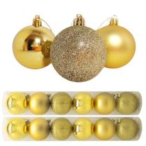 Conjunto 12 Bolas de Natal Dourado Tradicional Misto Glitter, Brilho e Fosca 6cm Prime Conjunto 12 Bolas de Natal Dourado Tradicional Misto Glitter, Brilho e Fosca 6cm Prime
