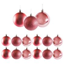 Conjunto 12 Bolas de Natal Rosê Prime Texturas Mistas 8cm Glitter, Brilho e Fosca Conjunto 12 Bolas de Natal Rosê Prime Texturas Mistas 8cm Glitter, Brilho e Fosca