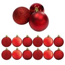 Conjunto 12 Bolas de Natal Vermelho Prime Tradicional Misto Glitter, Brilho e Fosca 6cm