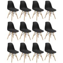 Conjunto 12 Cadeiras Charles Eames Eiffel Wood Base Madeira - Preta Conjunto 12 Cadeiras Charles Eames Eiffel Wood Base Madeira - Preta