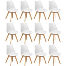 Conjunto 12 Cadeiras de Jantar Eames Wood Leda Design Estofada - Branco