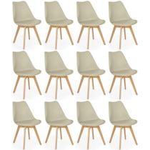Conjunto 12 Cadeiras de Jantar Eames Wood Leda Design Estofada - Nude