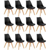 Conjunto 12 Cadeiras de Jantar Eames Wood Leda Design Estofada - Preto Conjunto 12 Cadeiras de Jantar Eames Wood Leda Design Estofada - Preto