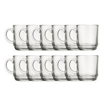 Conjunto 12 Canecas Xicara Vidro 250ML Ideal Café Chocolate Chá