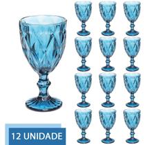 Conjunto 12 Copos Azul Taças Diamante 300ml Conjunto 12 Copos Azul Taças Diamante 300ml