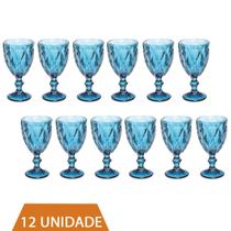 Conjunto 12 Copos Taça Azul Diamante 300ml Para Agua Vinho Conjunto 12 Copos Taça Azul Diamante 300ml Para Agua Vinho