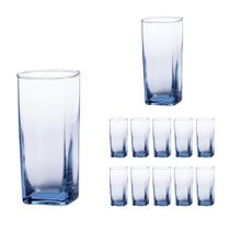 Conjunto 12 Copos Vidro Azul Degrade Luxo 320 ml Casa Linda
