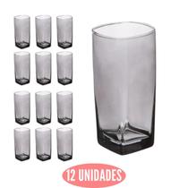 Conjunto 12 Copos Vidro Cinza Fumê Texas 320 ml Translucido