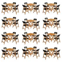 Conjunto 12 Mesas Dobráveis Elegance 70x70 8 Ripas 4 Cadeiras Natural Assento Polipropileno - Preto Conjunto 12 Mesas Dobráveis Elegance 70x70 8 Ripas 4 Cadeiras Natural Assento Polipropileno - Preto