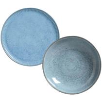 Conjunto 12 Peças Pratos Rasos Fundos Cerâmica Porto Brasil Bio Breeze Azul Orgânico