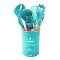 Conjunto 12 Peças Talheres de Silicone Kit Utensilios de Cozinha Florida Ke Home 6861 Turquesa