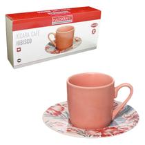 Conjunto 12 Peças Xicara Cafe 80Ml Hibisco Porcelana Hauskraft